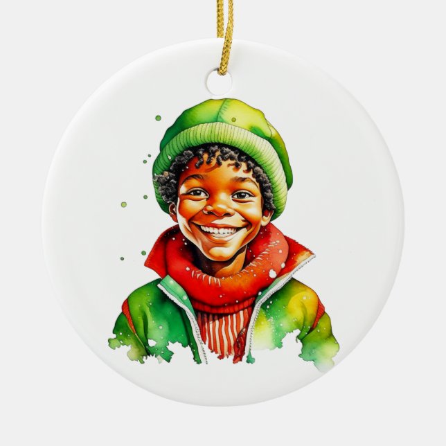 Vintage Christmas Elf  Personalised Ceramic Ornament (Front)