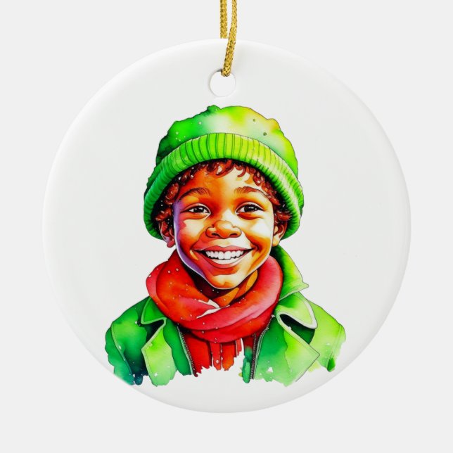 Vintage Christmas Elf  Personalised Ceramic Ornament (Front)