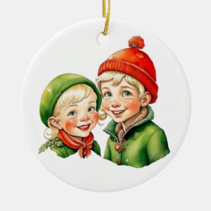 Vintage Christmas Elf  Personalized Ceramic Ornament
