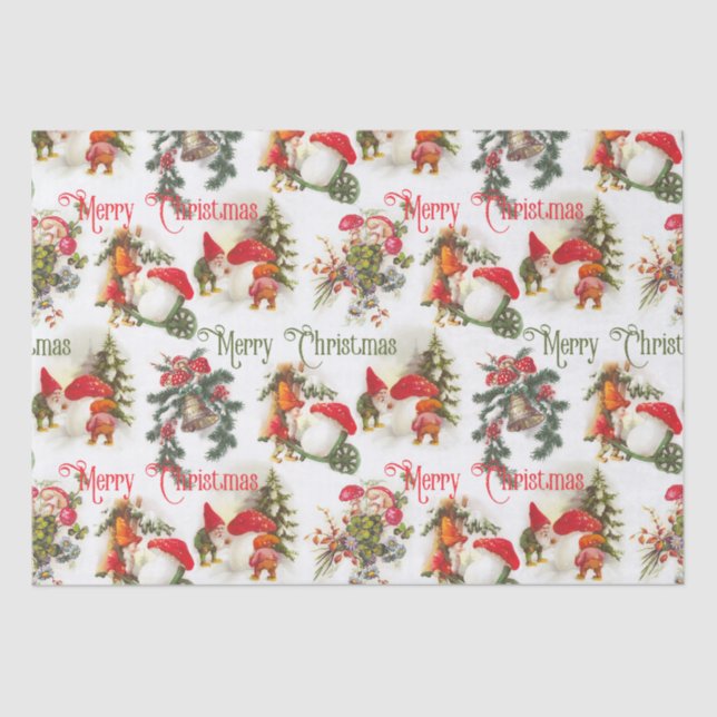 Vintage Christmas Elves And Mushrooms  Tissue Paper (Front)