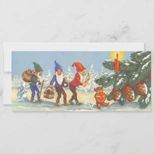 Vintage Christmas, Elves in the Snow Forest Winter Holiday Card
