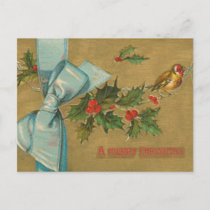 Vintage Christmas Envelope with Ribbon Holiday Postcard