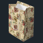 Vintage Christmas Ephemera, Holly & Ornate Text Medium Gift Bag<br><div class="desc">Quaint and sentimental vintage Christmas collage featuring sprays of holly and mistletoe tied with red tartan bows,  smiling Victorian child and ornately illuminated Christmas wishes text.</div>