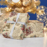 Vintage Christmas Ephemera, Holly & Ornate Text Wrapping Paper<br><div class="desc">Quaint and sentimental vintage Christmas collage featuring sprays of holly and mistletoe tied with red tartan bows,  smiling Victorian child and ornately illuminated Christmas wishes text. Suitable for decoupage or crafting projects.</div>
