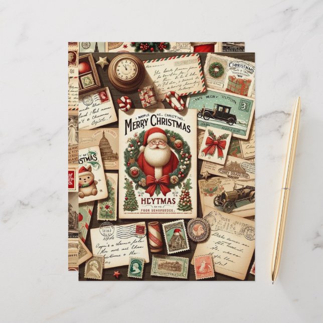 Vintage Christmas Ephemera Scrapbook Paper (Front/Back In Situ)