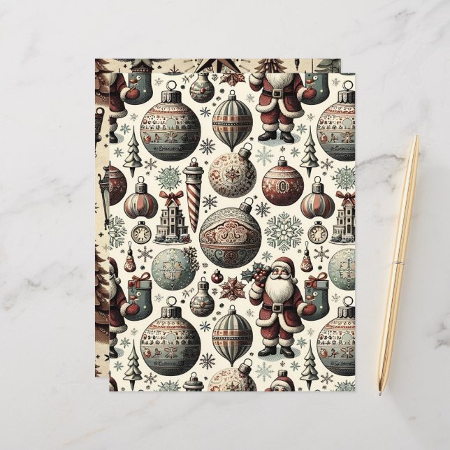 Vintage Christmas Ephemera Scrapbook Paper (Front/Back In Situ)