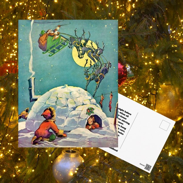 Vintage Christmas Eskimo Igloo Santa Flying Postcard (Creator Uploaded)