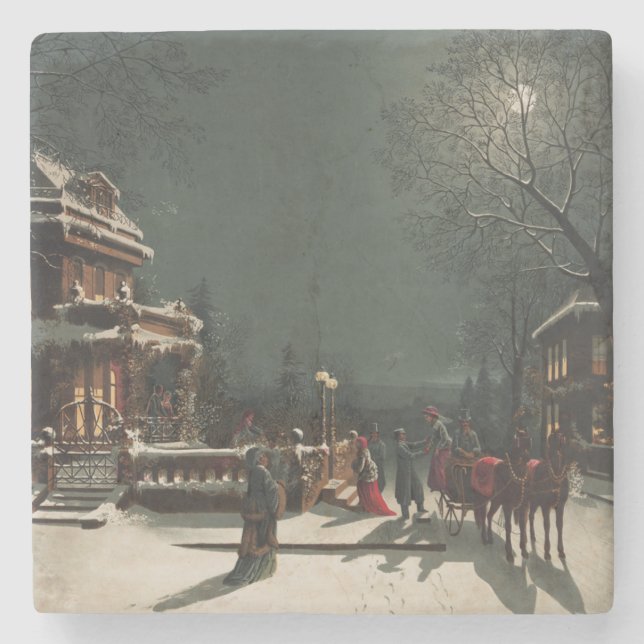 Vintage Christmas Eve Party Stone Coaster (Front)