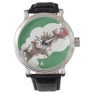Vintage Christmas Eve, Retro Santa Claus in Sleigh Watch