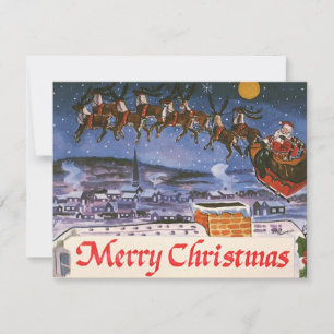 Vintage Christmas Eve, Santa Claus Flying Sleigh Invitation