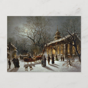 Vintage Christmas Eve scene Holiday Postcard