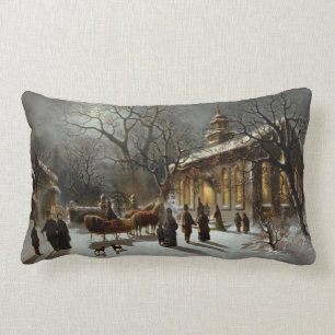 Vintage Christmas Eve scene Lumbar Cushion