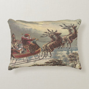 Vintage Christmas Eve Victorian Santa Claus Sleigh Decorative Cushion