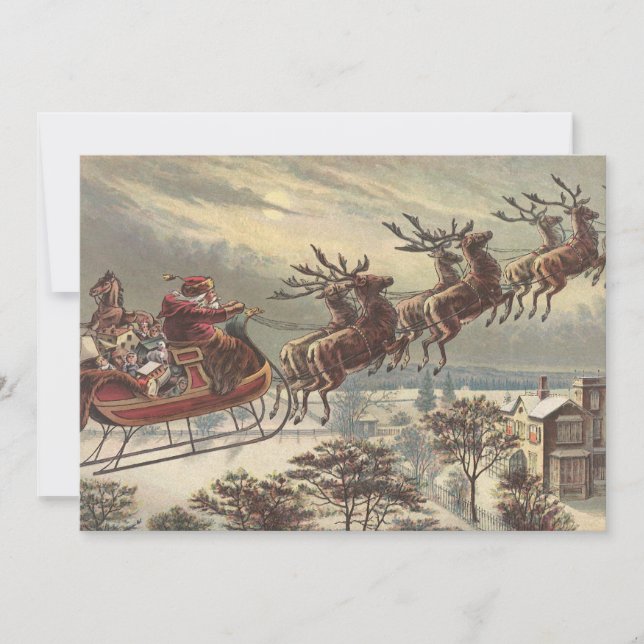 Vintage Christmas Eve Victorian Santa Claus Sleigh Invitation (Front)