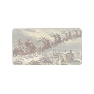 Vintage Christmas Eve Victorian Santa Claus Sleigh Label