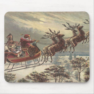 Vintage Christmas Eve Victorian Santa Claus Sleigh Mouse Pad