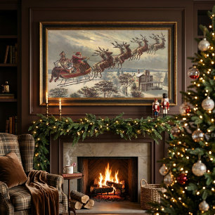 Vintage Christmas Eve Victorian Santa Claus Sleigh Poster