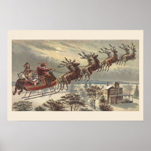 Vintage Christmas Eve Victorian Santa Claus Sleigh Poster