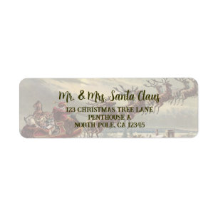 Vintage Christmas Eve Victorian Santa Claus Sleigh Return Address Label