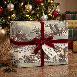 Vintage Christmas Eve Victorian Santa Claus Sleigh Wrapping Paper Sheet