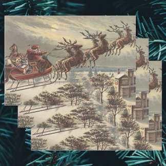 Vintage Christmas Eve Victorian Santa Claus Sleigh Wrapping Paper Sheet