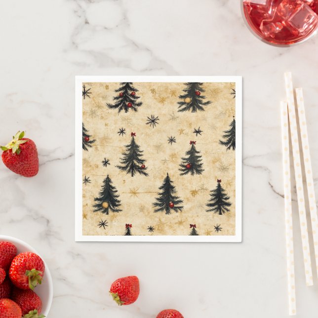 Vintage Christmas Evergreen Pine Trees Decoupage Napkin (Insitu)