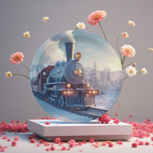 Vintage Christmas Express in Snow Holiday Art Paper Plate