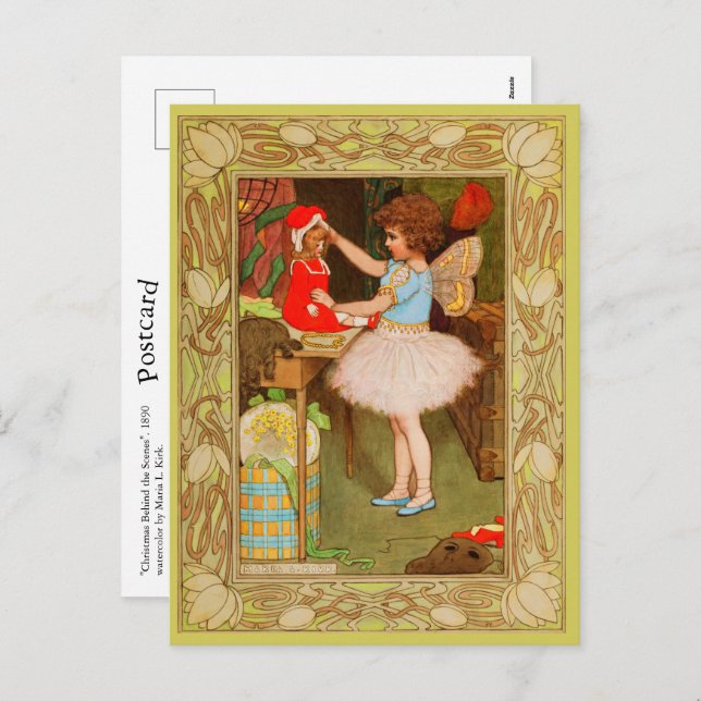 Vintage Christmas Fairy Ballerina Girl Butterfly Holiday Postcard (Front/Back)