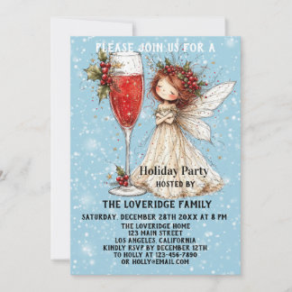 Vintage Christmas Fairy Blue Winter Holiday Party Invitation