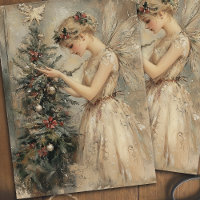 Vintage Christmas Fairy with Tree Decoupage