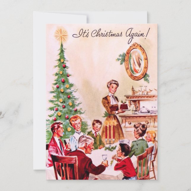 Vintage Christmas Family Dinner Holiday Card (Front)