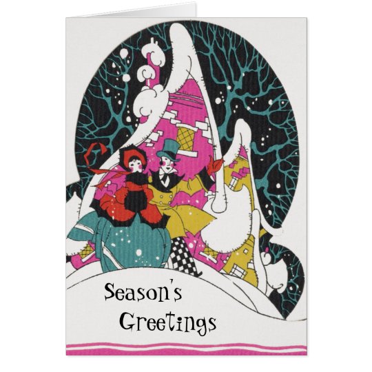 Vintage Christmas, Fancy Victorian Town People Card
