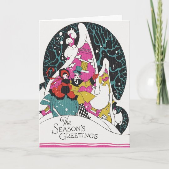 Vintage Christmas, Fancy Victorian Town People Christmas Card
