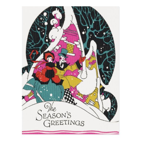 Vintage Christmas, Fancy Victorian Town People Postcard
