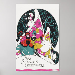 Vintage Christmas, Fancy Victorian Town People Poster