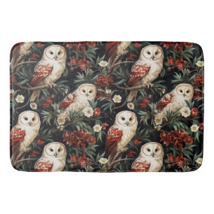 Vintage Christmas fantasy Floral Owl Pattern Bath Mat