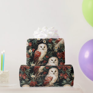 Vintage Christmas fantasy Floral Owl Pattern Wrapping Paper