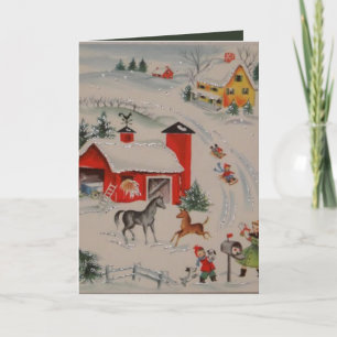 Vintage Christmas farm add message Holiday Card