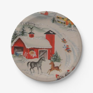 Vintage Christmas farm Holiday party plate