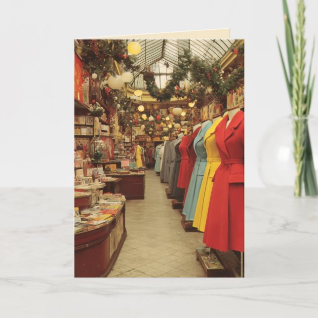 Vintage Christmas Fashion Arcade Holiday Card (Front)