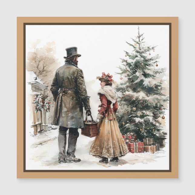Vintage Christmas Father and Child Magnetic Card (Front)