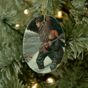 Vintage Christmas, Father and Son Cut Down aTree Ceramic Tree Decoration