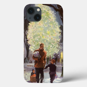 Vintage Christmas, Father Shopping with the Kids iPhone 13 Case