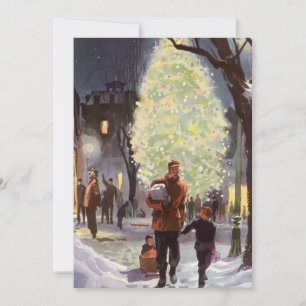 Vintage Christmas, Father Shopping with the Kids Holiday Card