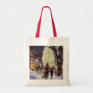Vintage Christmas, Father Shopping with the Kids Tote Bag