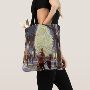 Vintage Christmas, Father Shopping with the Kids Tote Bag