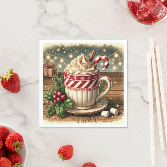 Vintage Christmas Festive Hot Chocolate Decoupage Napkin (Insitu)