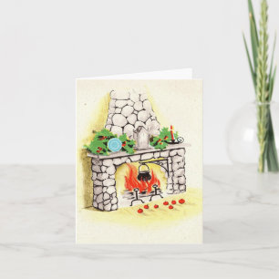 Vintage Christmas Fireplace Christmas Card