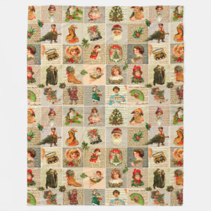Vintage Christmas Fleece Blanket, Large Blanket