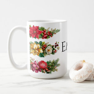 Vintage Christmas Floral and Berry Watercolor Clip Coffee Mug